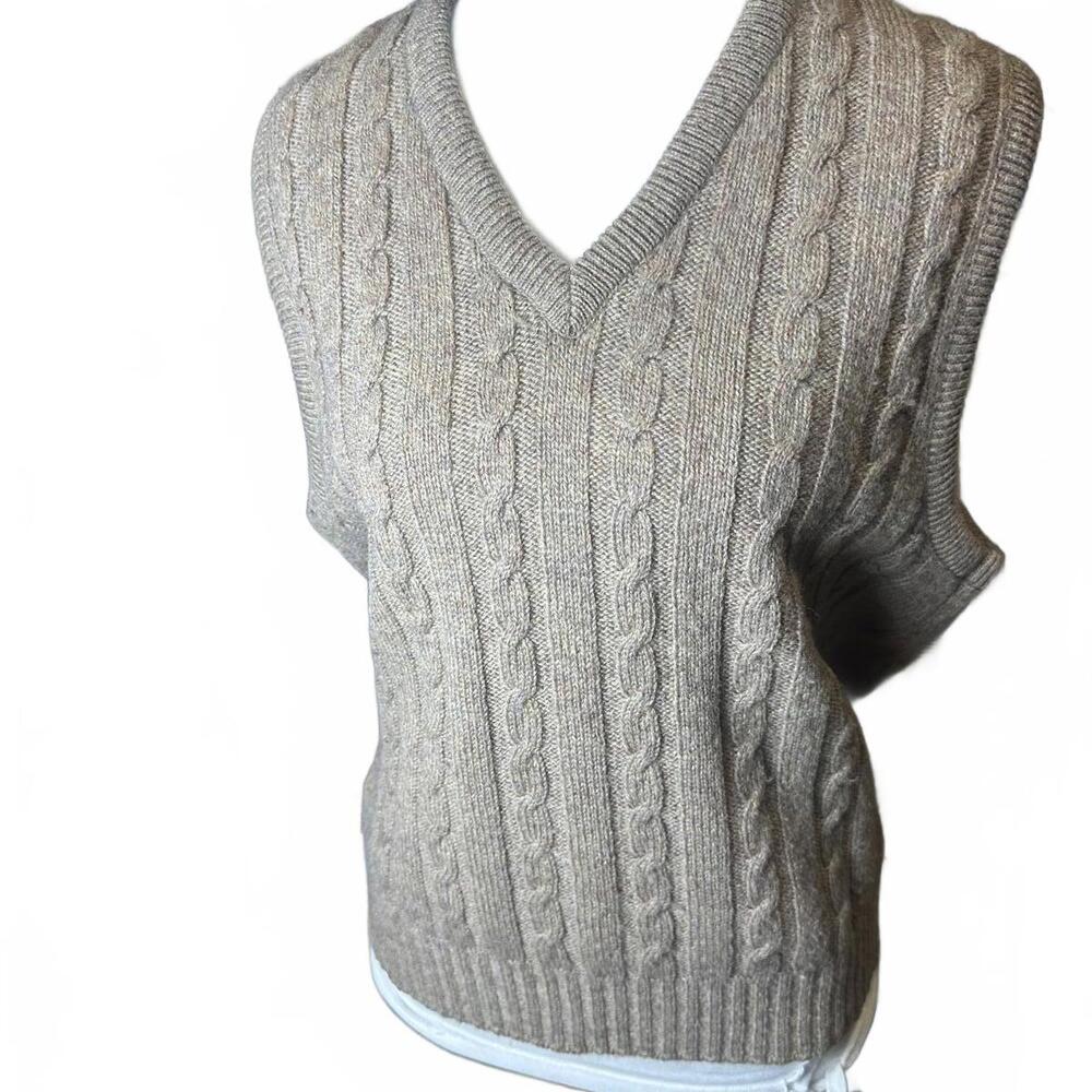 Jantzen vintage USA made wool cable knit vest tan preppy old money men’s sz S - Picture 2 of 8